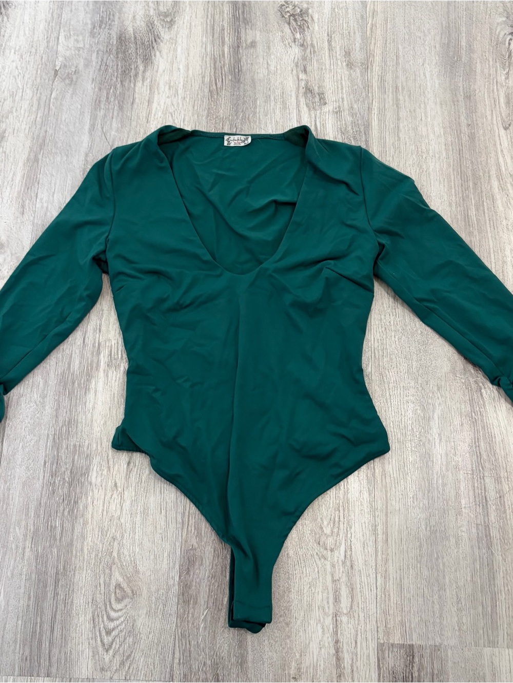 Free People Thong bodysuit emerald green deep V-neck long sleeves Womens Xs